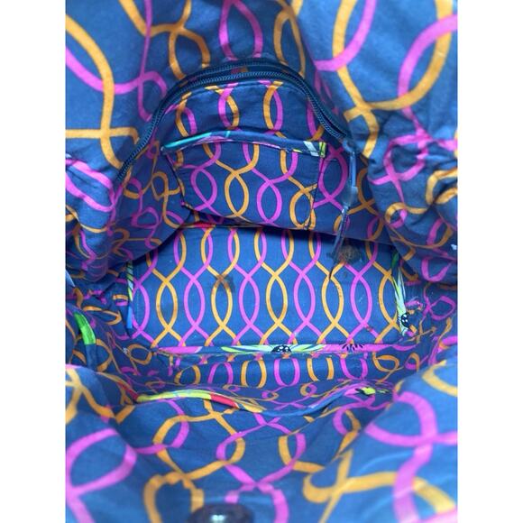 Vera Bradley Laura Bag Jazzy Blooms Gray Pink Purse Shoulder Tote Bird Floral - Picture 7 of 7